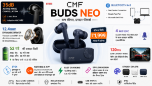 CMF Buds Neo भारत में लॉन्च, ₹1,999 में 35dB ANC और 52 घंटे की बैटरी