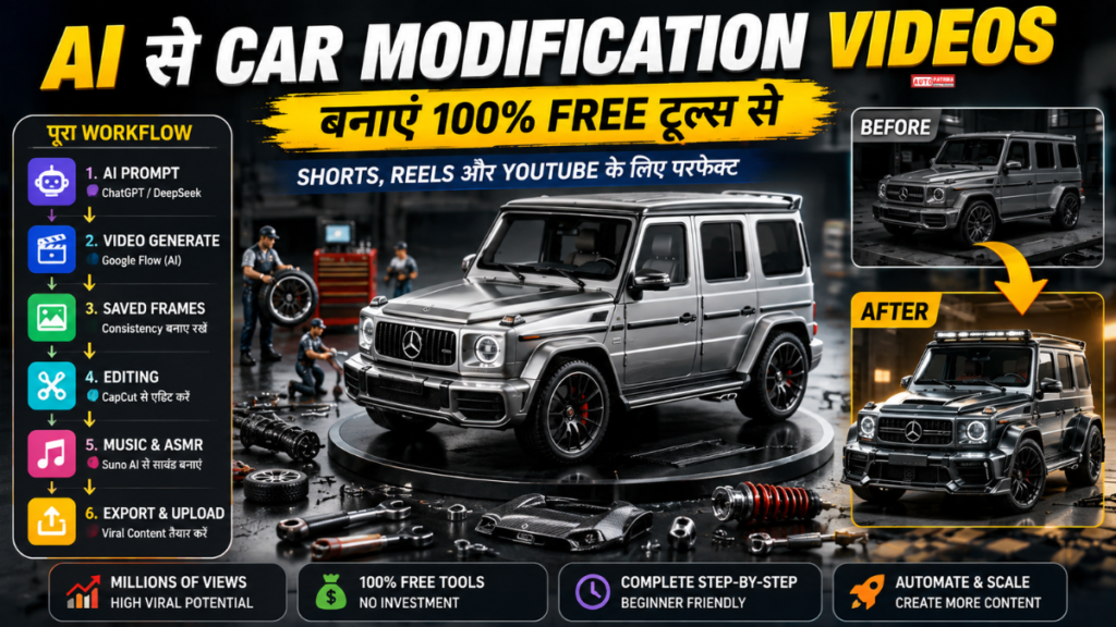 AI Car Modification Videos कैसे बनाएं: बिना महंगे सेटअप के बनाएं Viral Shorts, Reels और YouTube Videos