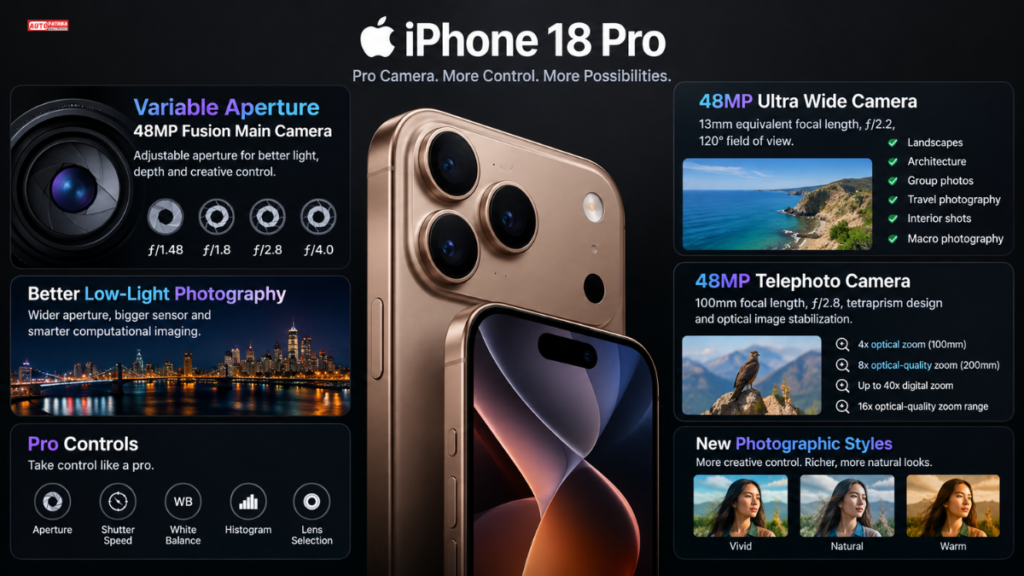 iPhone 18 Camera: 48MP Variable Aperture, Zoom, Video and New Pro Features