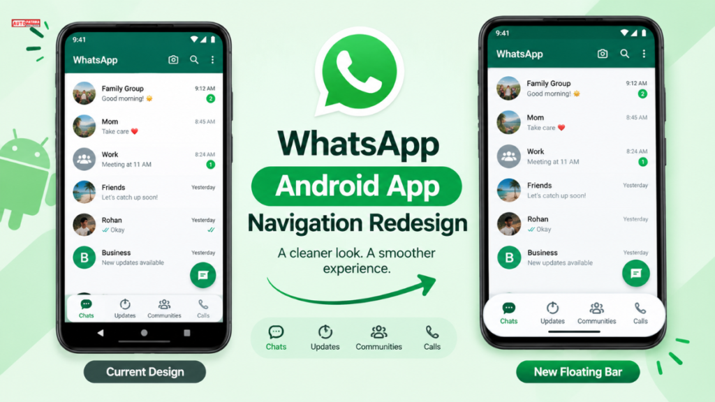 WhatsApp Android App Navigation Redesign: New Floating Bar