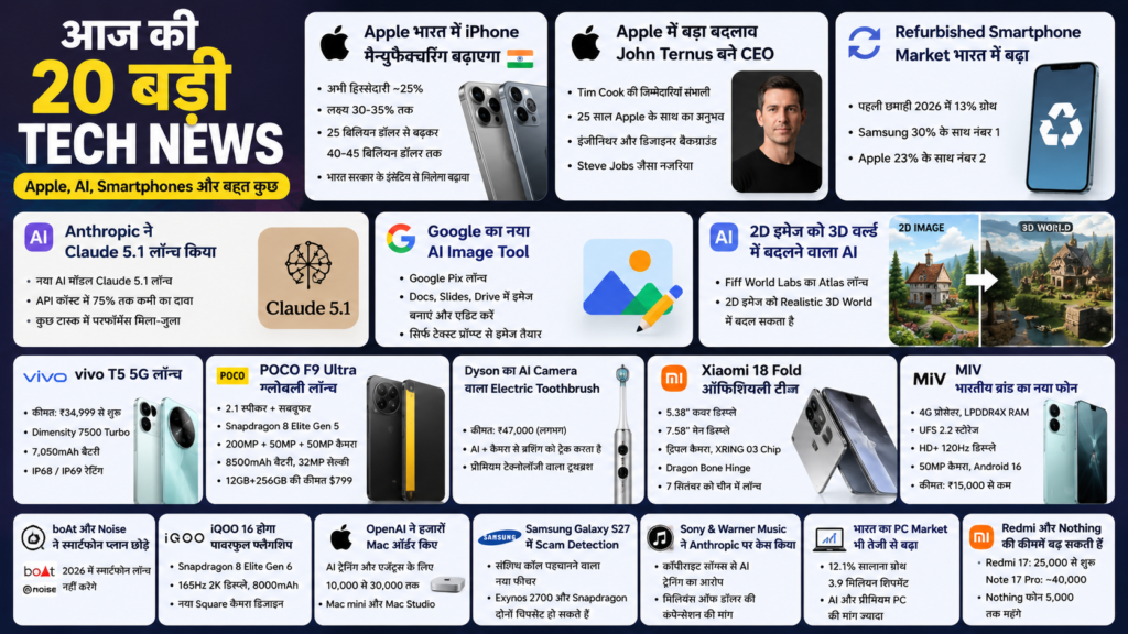 Today Tech News, Vivo, Xiaomi, Samsung और Apple में बड़े बदलाव,Tech News ने मचाई हलचल