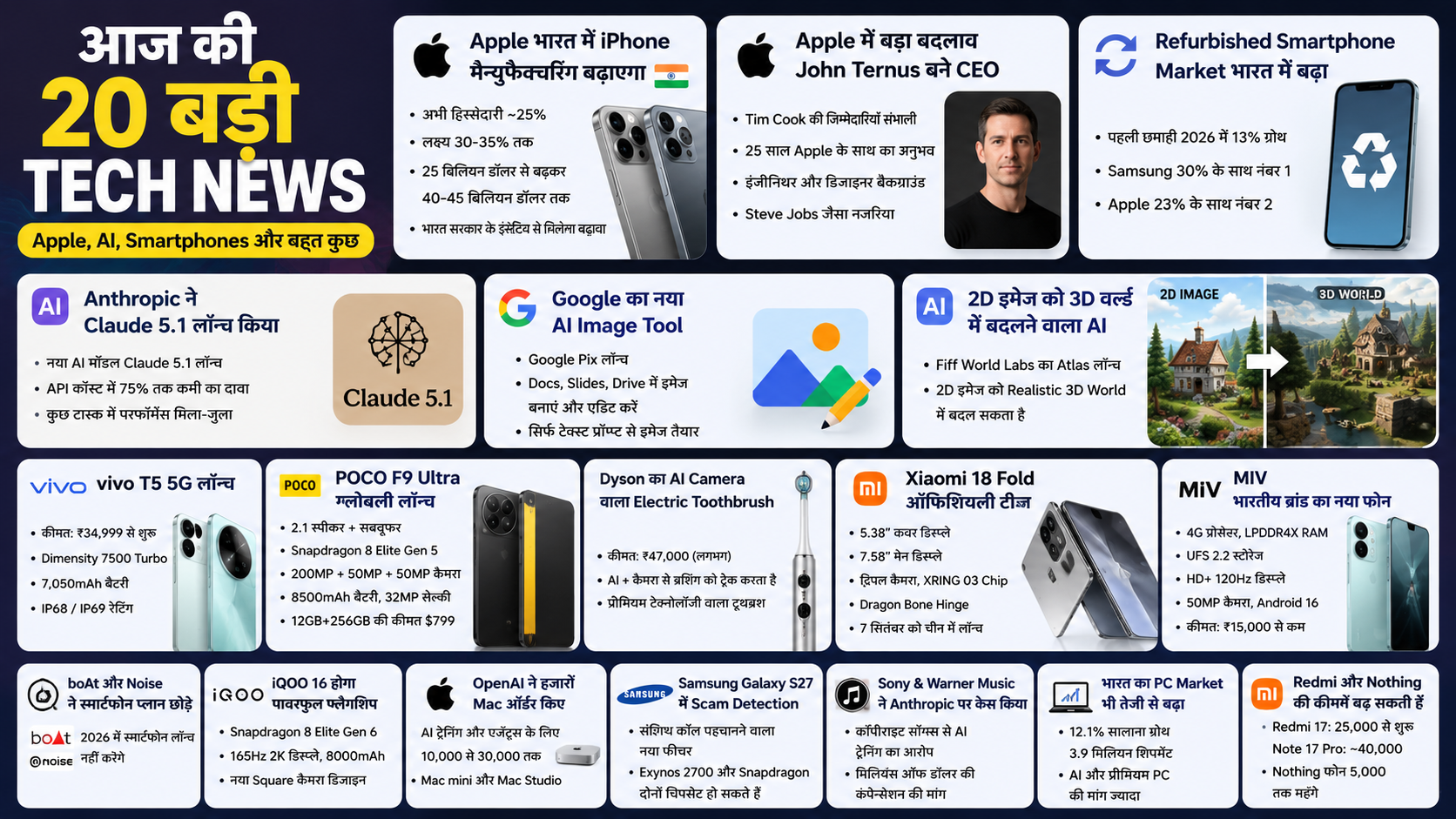 Today Tech News, Vivo, Xiaomi, Samsung और Apple में बड़े बदलाव,Tech News ने मचाई हलचल